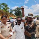 Congress Blocks Road In Dharmanagar Demanding Repair Of Alternative National Highway.