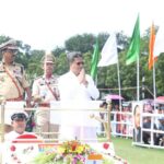 Chief Minister Of Tripura Dr. Manik Saha Inspects The Guard Of Honor During The 80th Independence Day Celebrations.