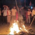 Protest In Dharmanagar Demanding Election Commissioner’s Resignation; Effigy Burnt.