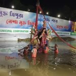 Goddess Durga’s Idol Immersed At Dashamighat On The Haora River.